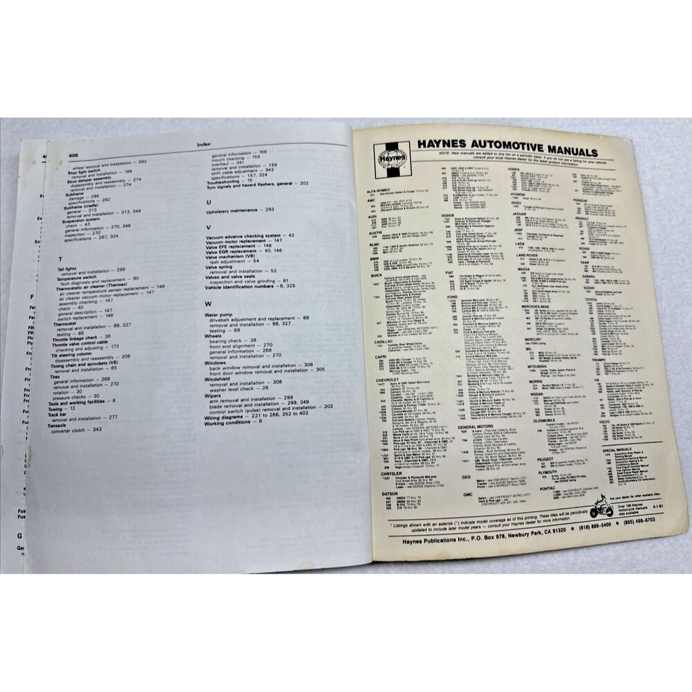 Haynes Chevrolet Citation Repair Manual 550 1980-1985 All Models 2.5L 2.8L - Picture 5 of 7
